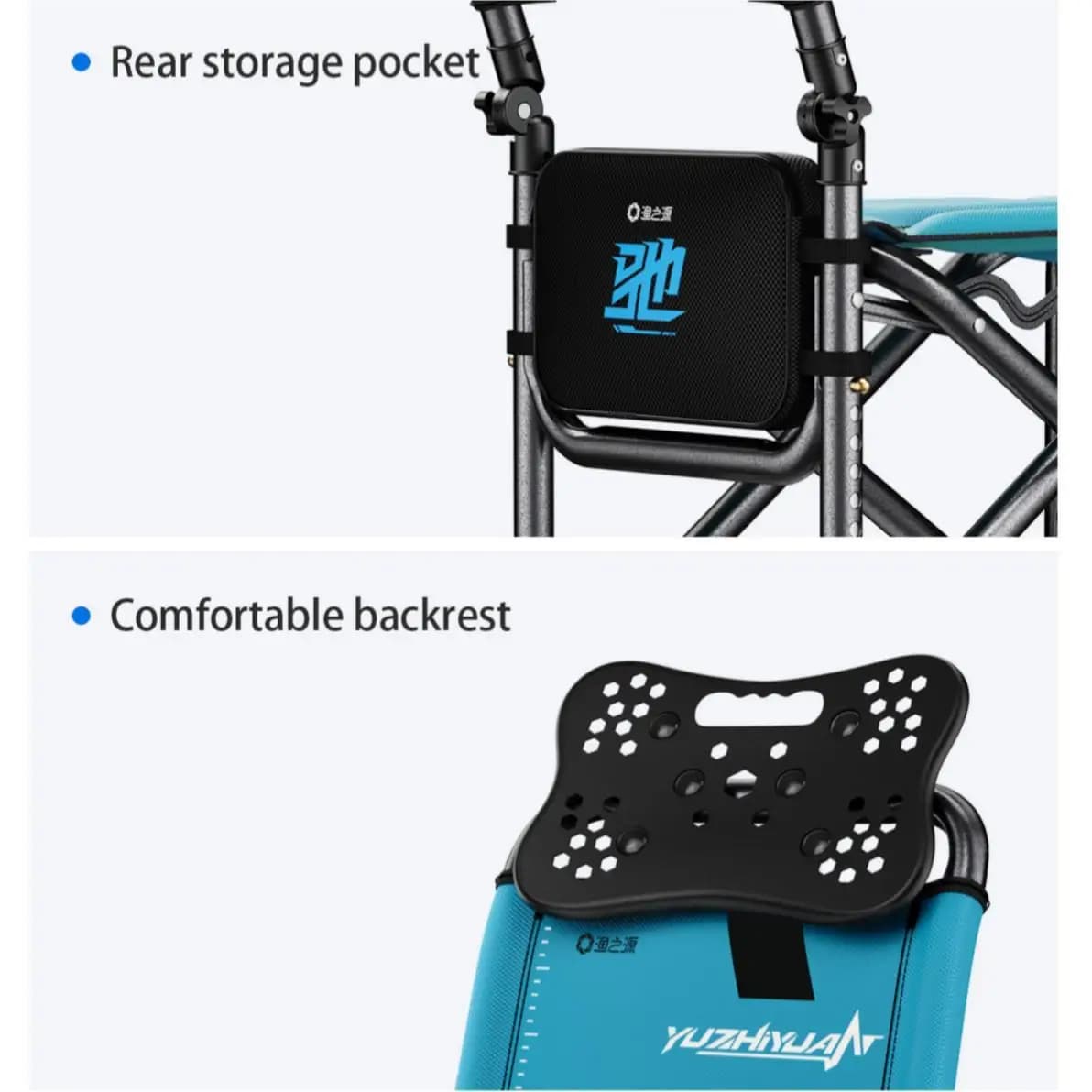 Chaise de pêche fonctionnelle pliante à dossier réglable avec accoudoirs et large assise