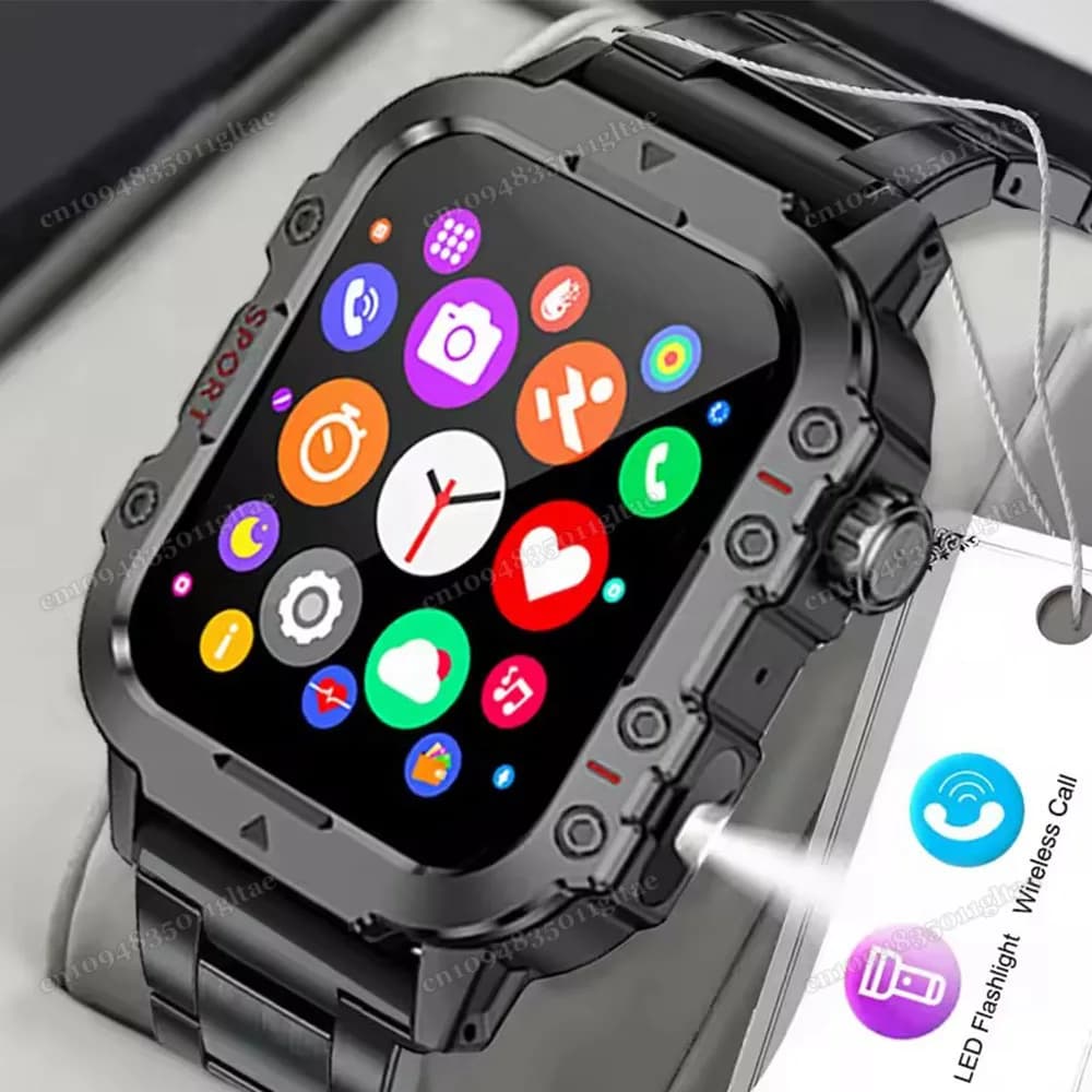 Smartwatch Militaire Homme Femme 2025 - GPS Intégré, Surveillance Cardiaque, Étanche, Compatible iOS Android