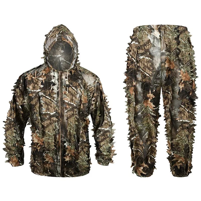 Ghillie Suit Léger Feuilles 3D Woodland - Équipement Camouflage Airsoft Pêche Chasse