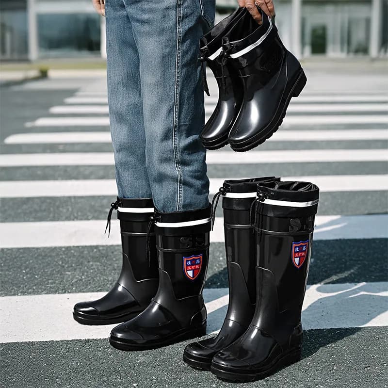Bottes de pluie homme haute tube noires étanches anti-dérapantes pour cuisine et extérieur