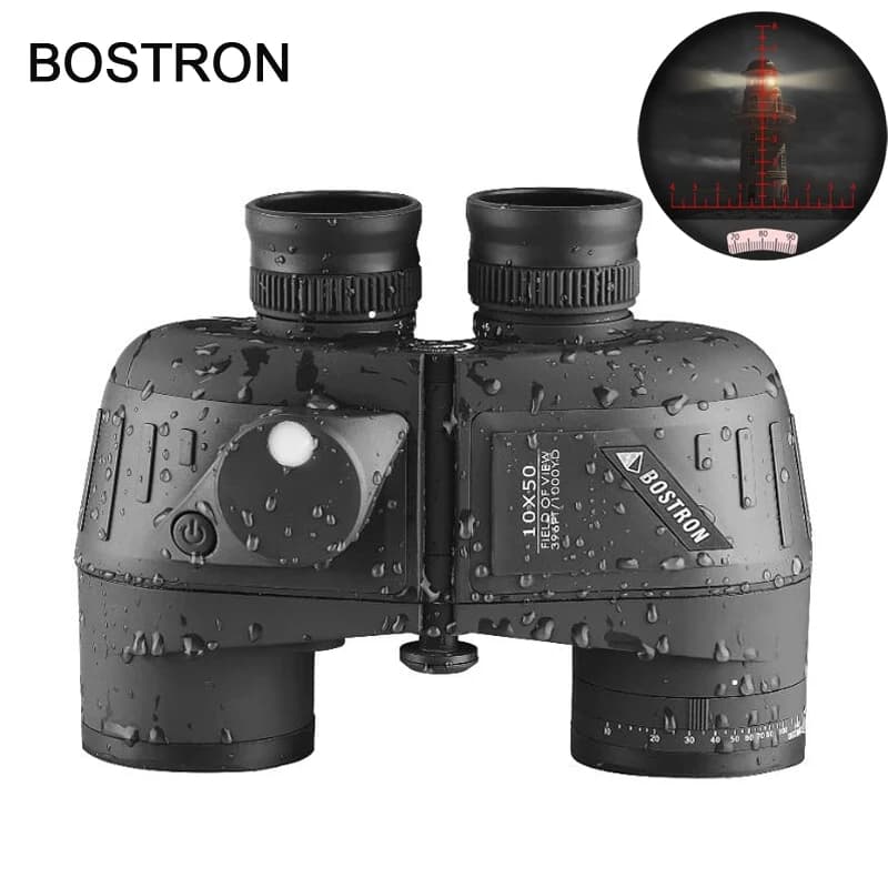 Jumelles 10x50 marine militaire étanches avec télémètre boussole prisme BAK4 observation oiseaux chasse