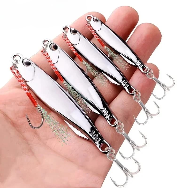 Lot de 10 leurres métalliques jig 30g 40g pour pêche en mer, appâts cuillère brillants pour