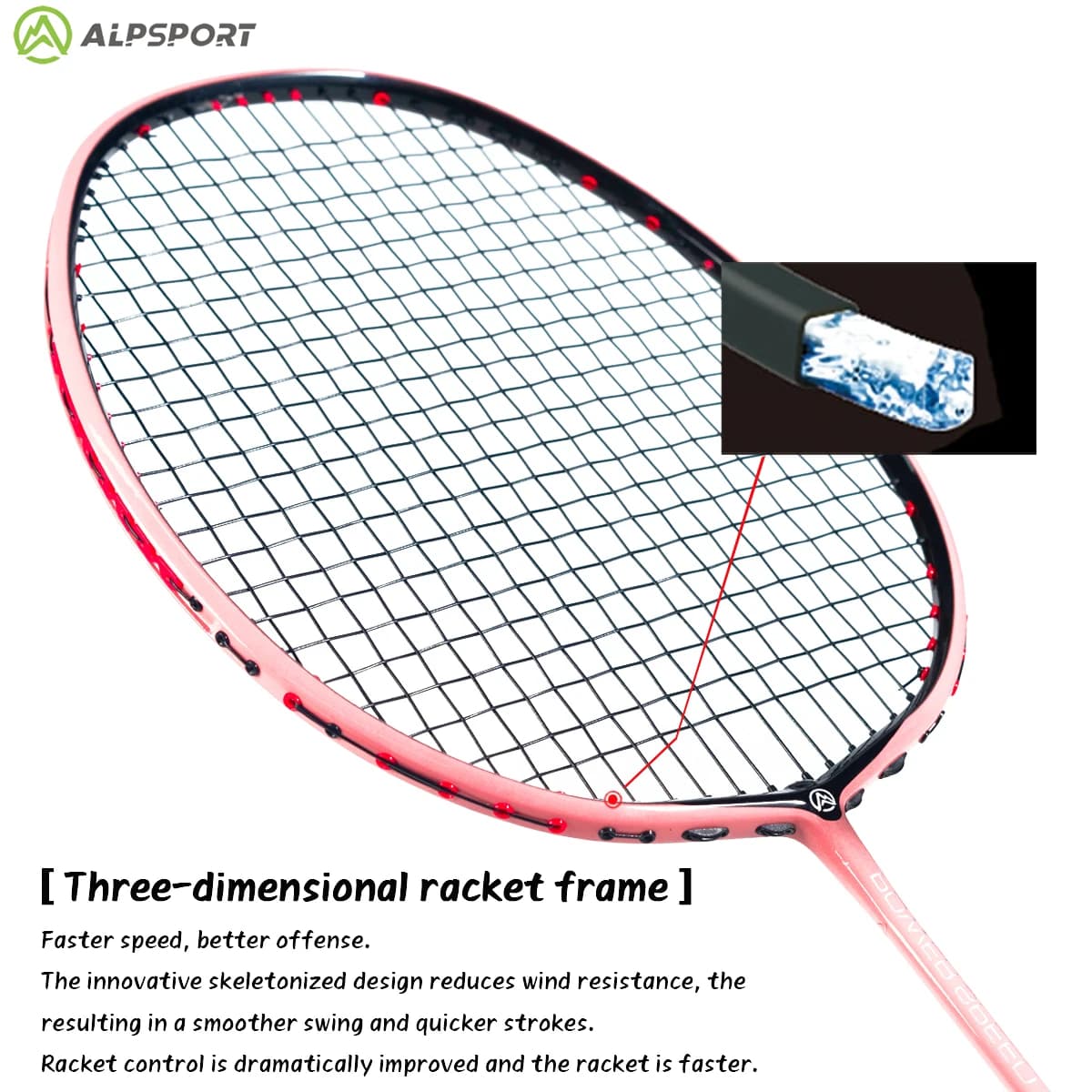 Raquette badminton offensive ALP V5 2.0 ultralégère 4U carbone original ALPSPORT pour attaques puissantes