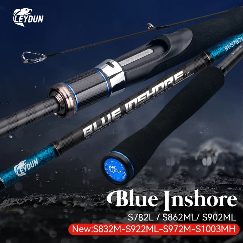 Canne spinning LEYDUN BLUE INSHORE pour basse et pêche côtière, modèles S782L à S1003MH, sel léger