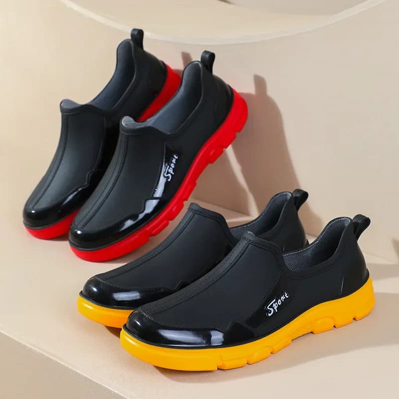 Chaussures de pluie basses homme noires antidérapantes caoutchouc épais faciles à enfiler