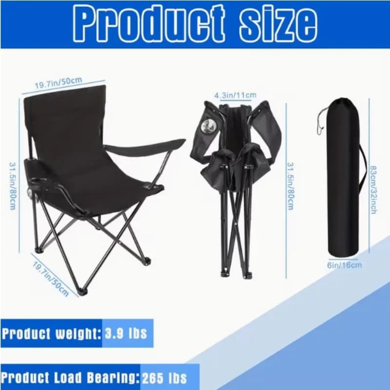 Chaise pliante extérieure portable pour camping pêche pique-nique et utilisation voiture compacte