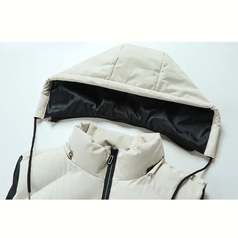 Veste hiver sans manches homme imperméable avec capuche amovible et col montant - Doudoune légère pêche