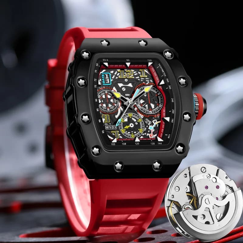 Montre homme mécanique squelette Richard avec calendrier lumineux étanche et style luxe tendance