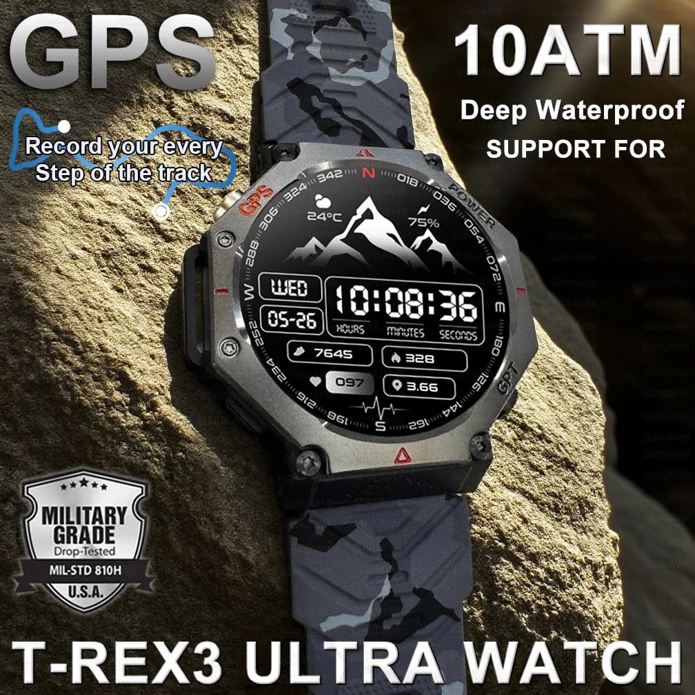 Montre militaire T-Rex 3 - GPS intégré, étanche 10ATM, boussole et altimètre pour aventures extrêmes