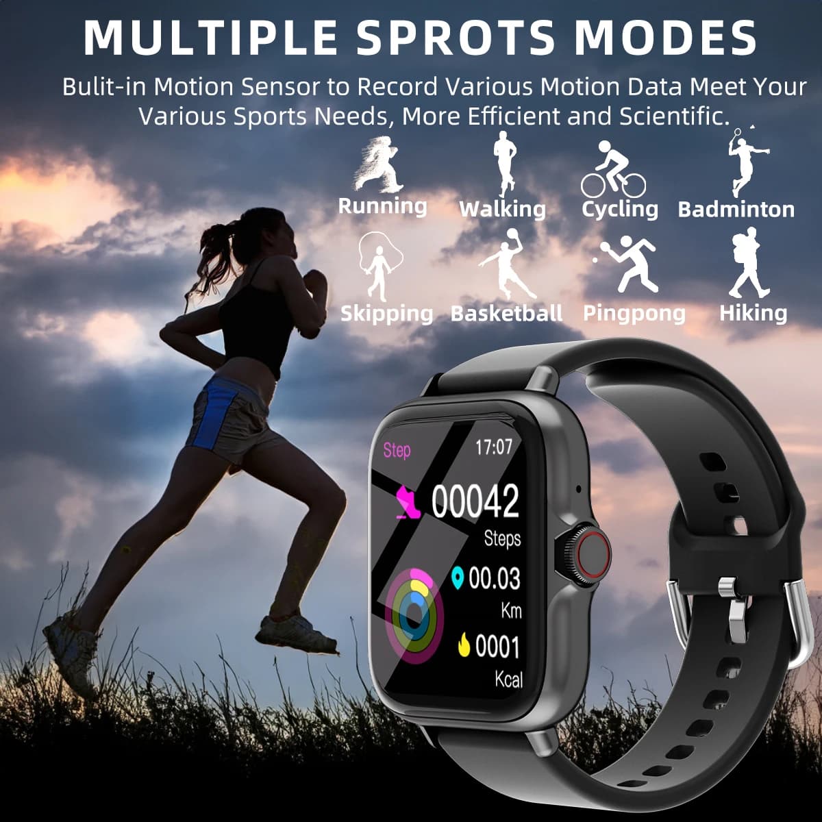 Montre connectée étanche 1.83" réponse messages appels monitoring sommeil podomètre alertes iPhone Android