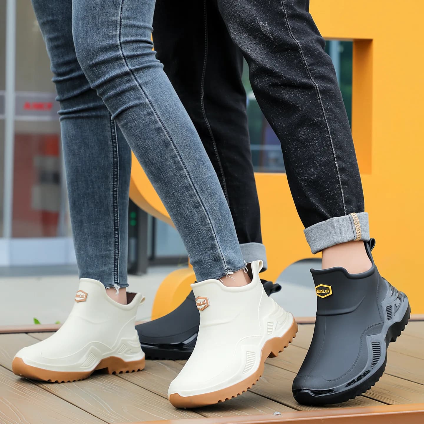 Bottes caoutchouc pêche unisexe imperméables sans couture mode slip-on pour pêche à gué et extérieur