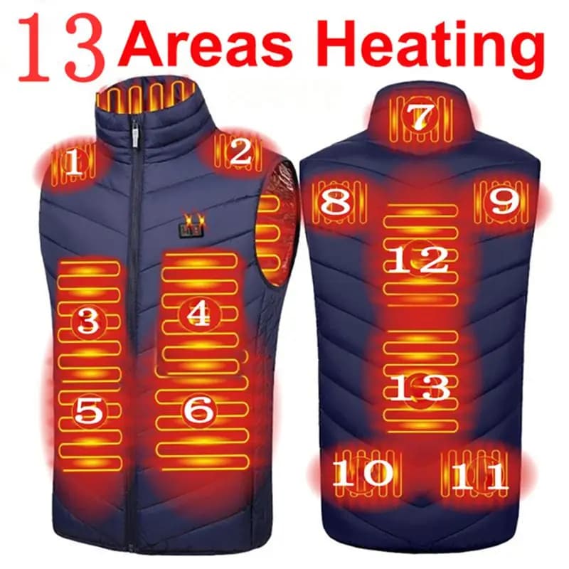 Veste chauffante homme 17 zones infrarouge pour sport randonnée hiver taille 5XL