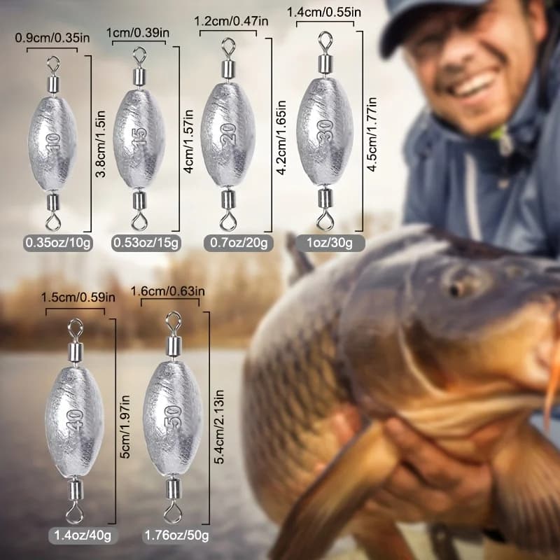 Plombs de pêche olive avec double émerillon - Poids coulissant pour pêche au lancer et trolling