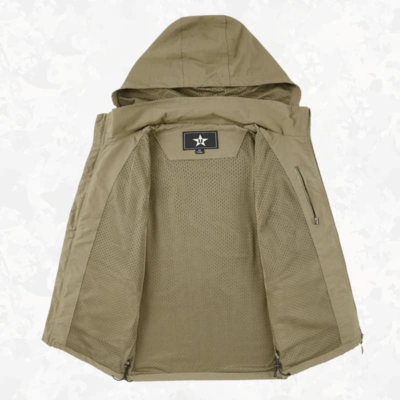 Veste de pêche homme déperlante avec capuche amovible et multiples poches pour le printemps