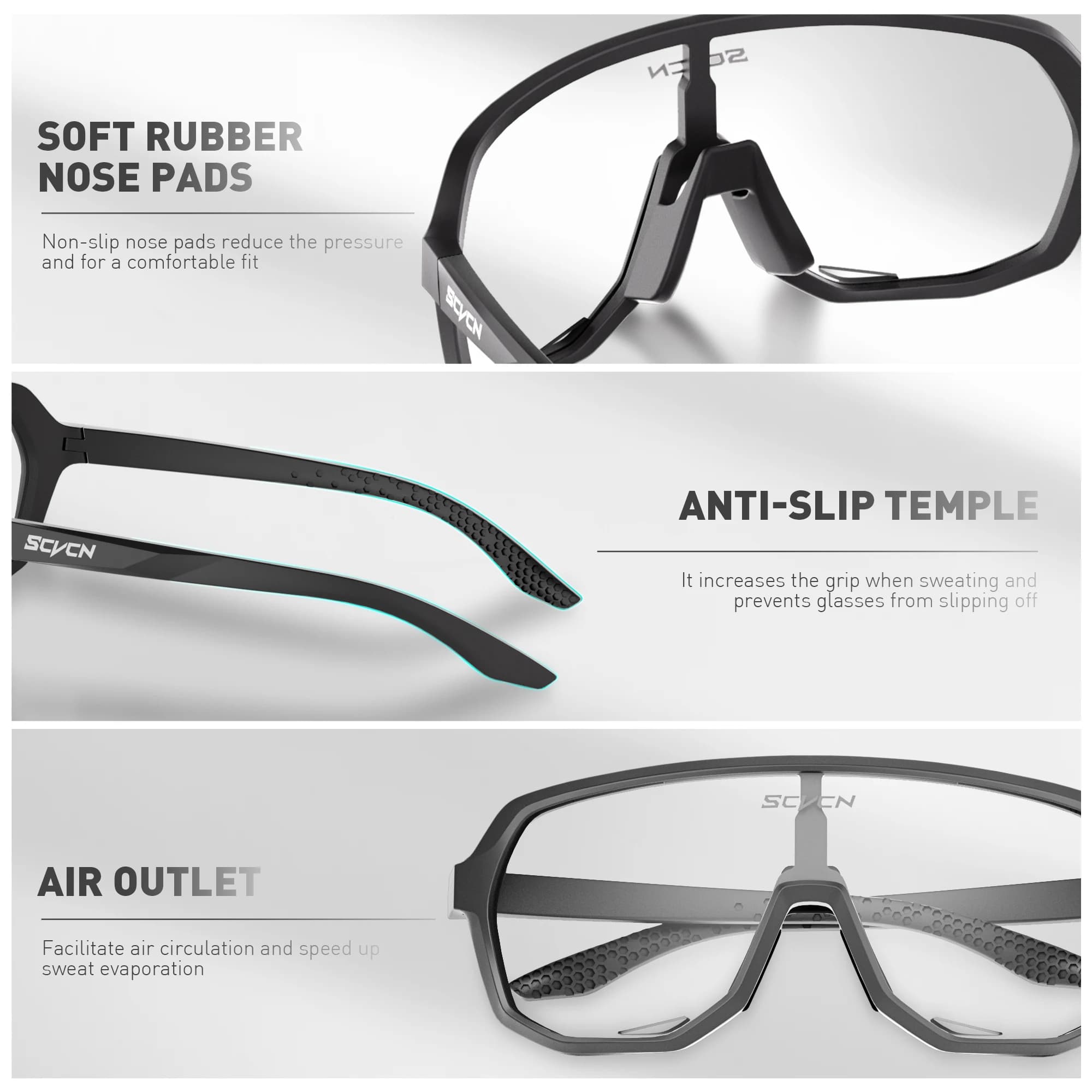 Lunettes de sport SCVCN multi-activités - Pêche, randonnée, VTT UV400 pour hommes