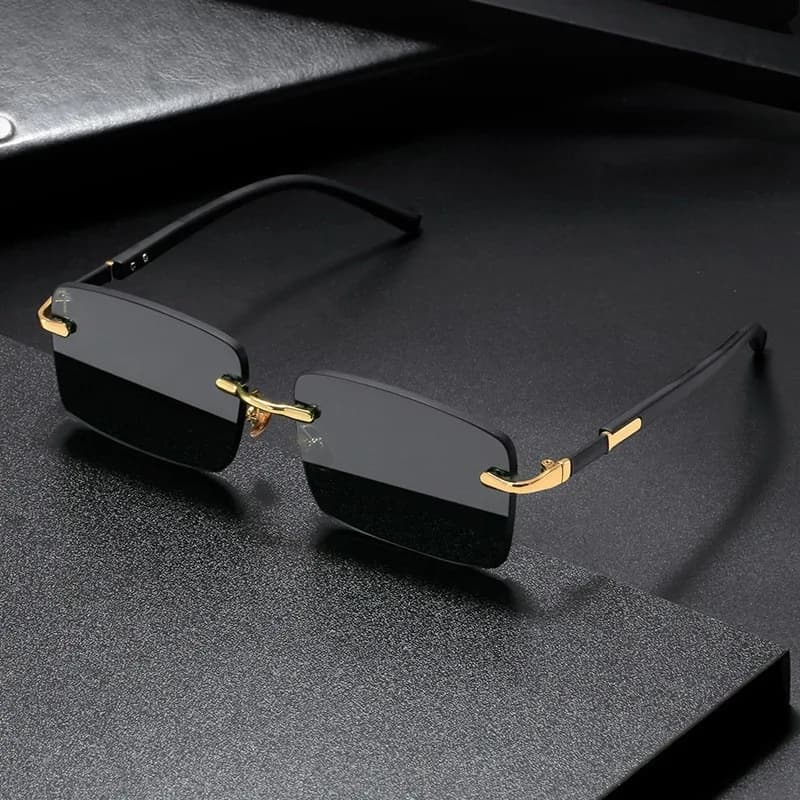 Lunettes de soleil rétro sans monture pour hommes - Design coupé lentille - Modèle frameless tendance