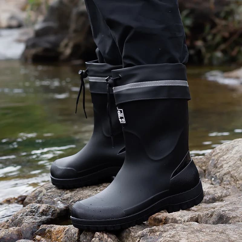 Bottes de pluie mi-mollet homme légères imperméables antidérapantes PVC pour pêche confortables toutes saisons