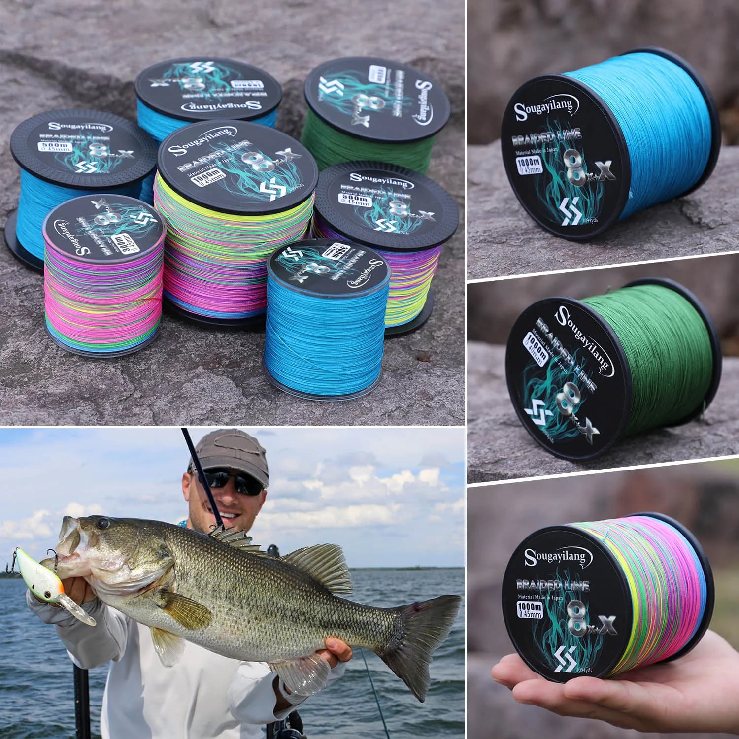 Ligne de pêche PE multifilament Sougayilang 9 brins, idéale carpe et raid, 300m 500m 1000m