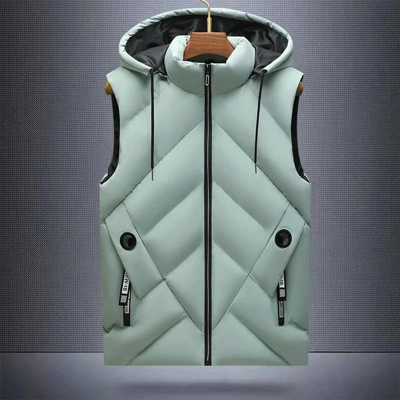 Veste hiver sans manches homme imperméable avec capuche amovible et col montant - Doudoune légère pêche
