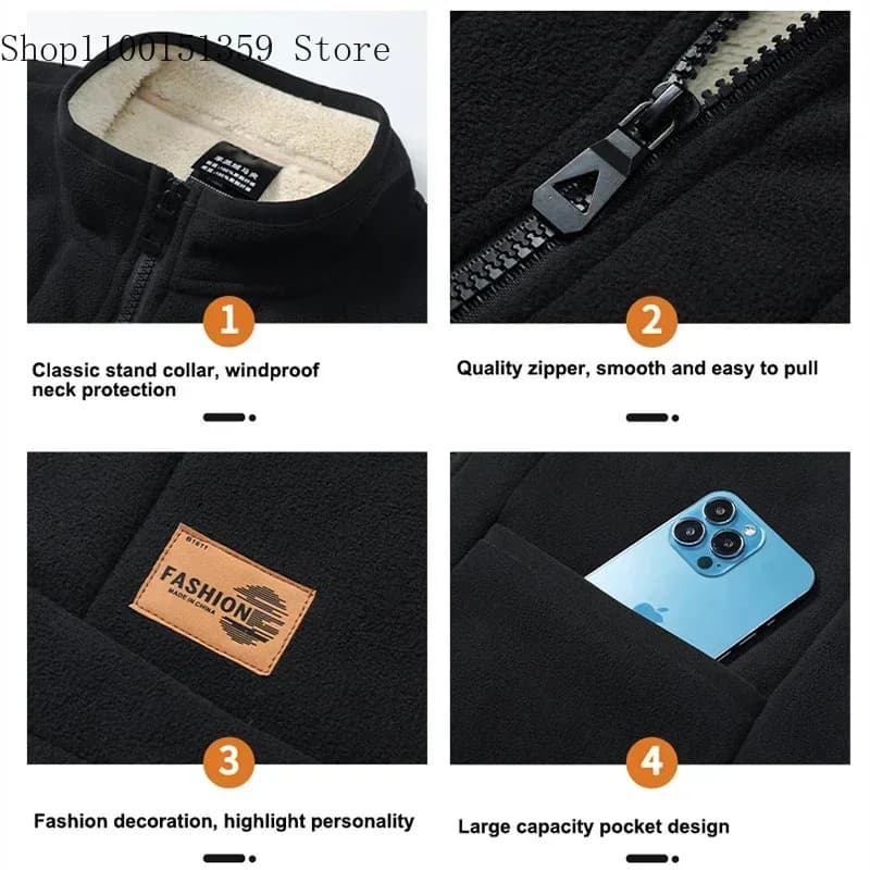Veste polaire homme col montant chaude grande taille automne hiver 2025 casual décontractée
