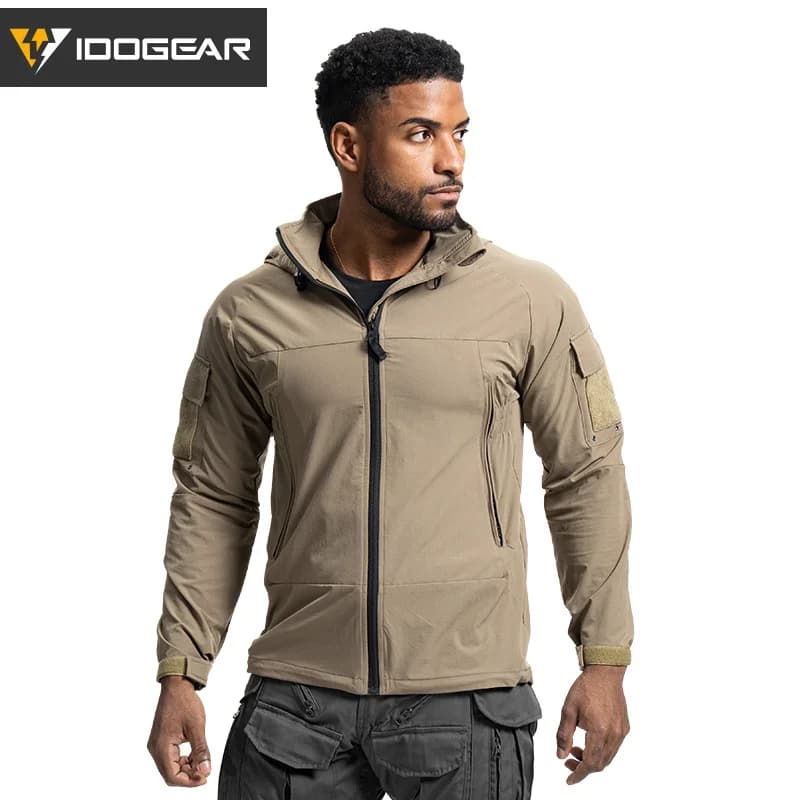 Veste coupe-vent soft shell IDOGEAR L5 respirable extensible capuche randonnée escalade camping sports outdoor 3118