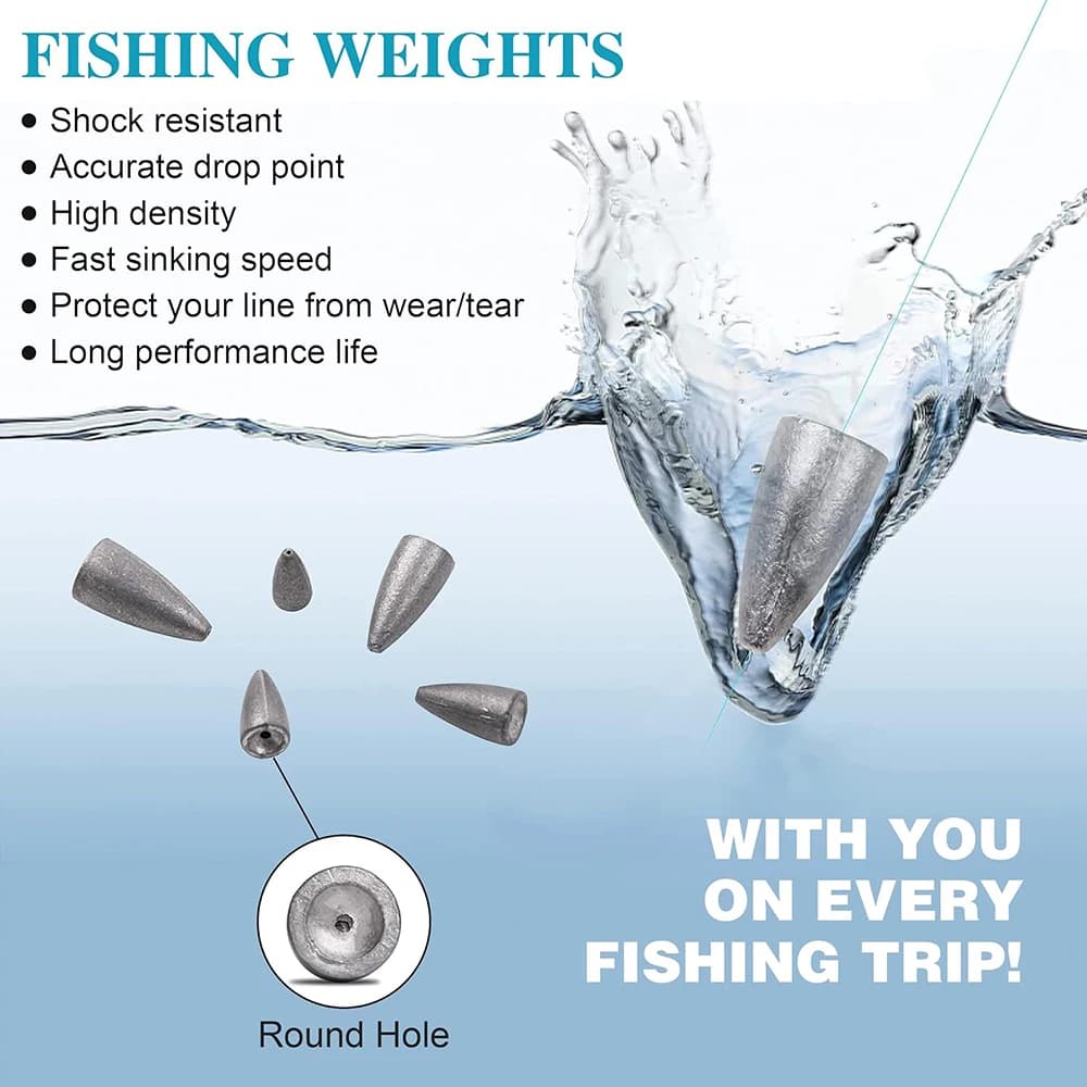 10 plombs bullet anti-accrochage de 2g à 20g pour leurres souples et pêche en fond avec pendentif plombé