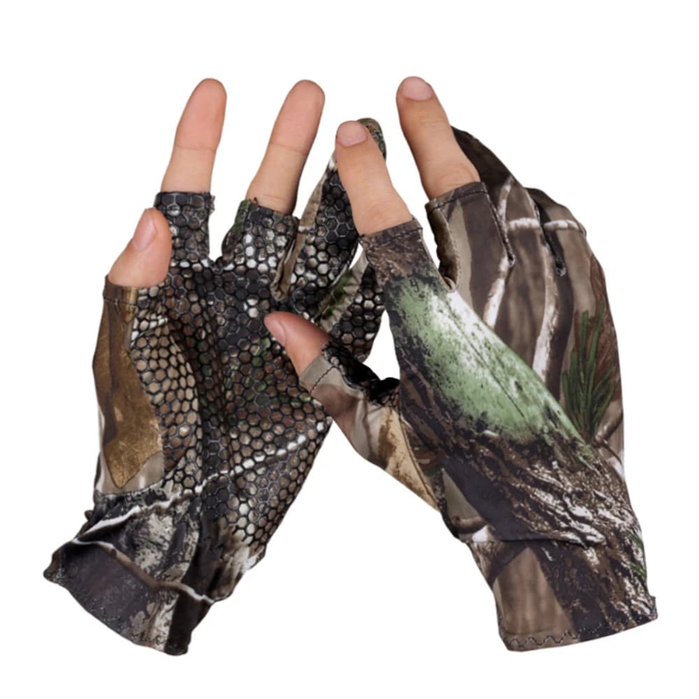 Gants camouflage pêche anti-dérapage élastiques fins mitaine 3 doigts coupés chasse vélo mi-doigts
