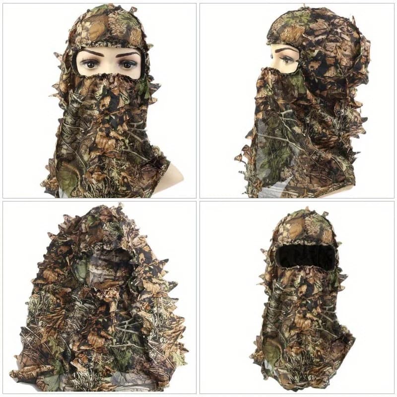 Chapeau camouflage feuilles 3D pour pêche - Masque intégral discrétion maximale