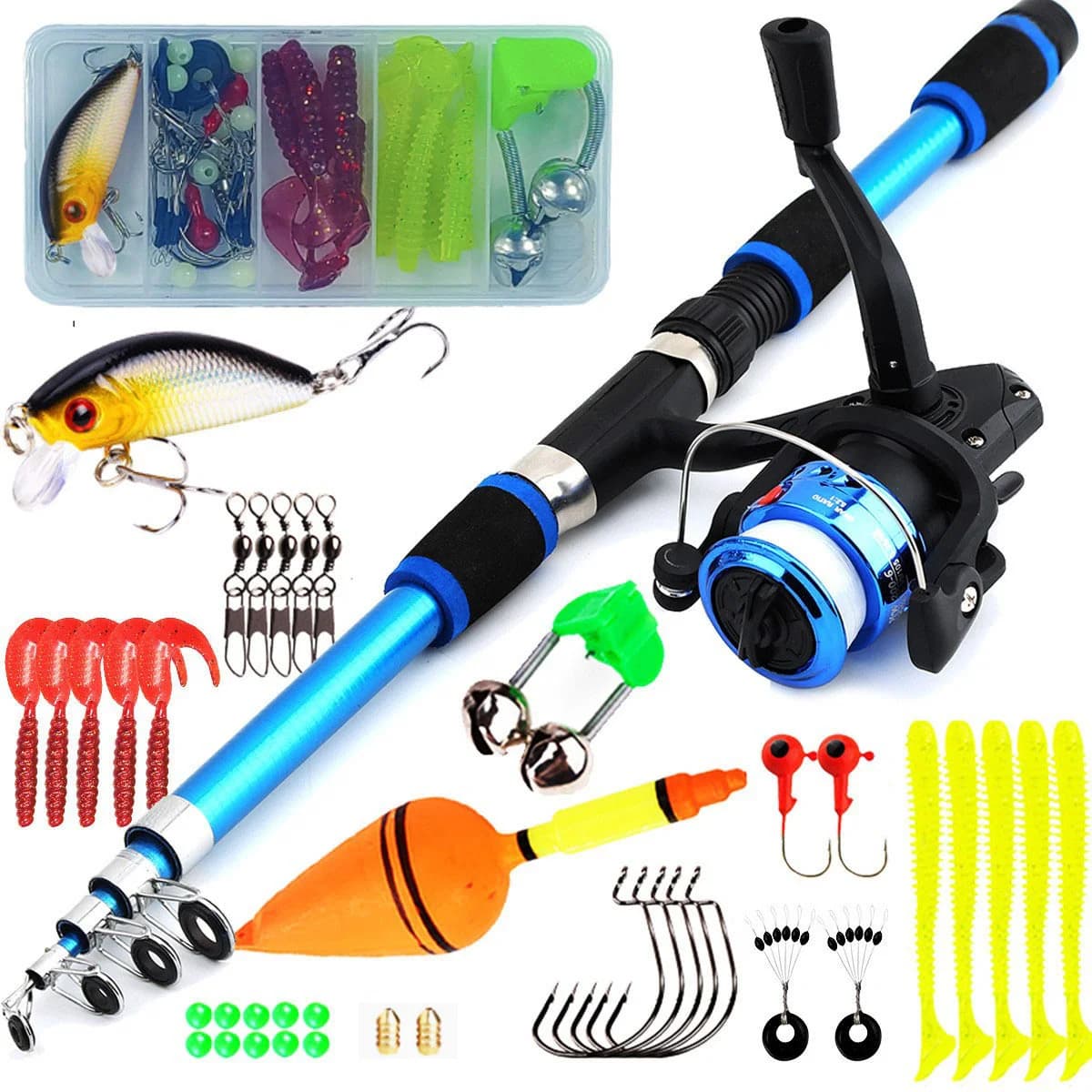 Canne à pêche enfant 1.8m ultra courte avec moulinet - Set complet pêche débutant sécurisé