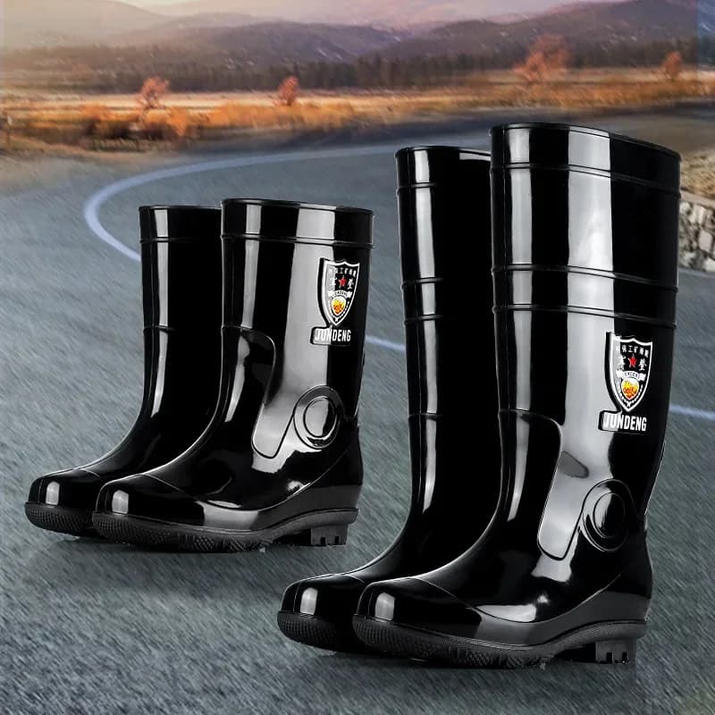 Bottes de pluie unisexes mi-hautes épaisses grande taille antidérapantes imperméables doublure polaire