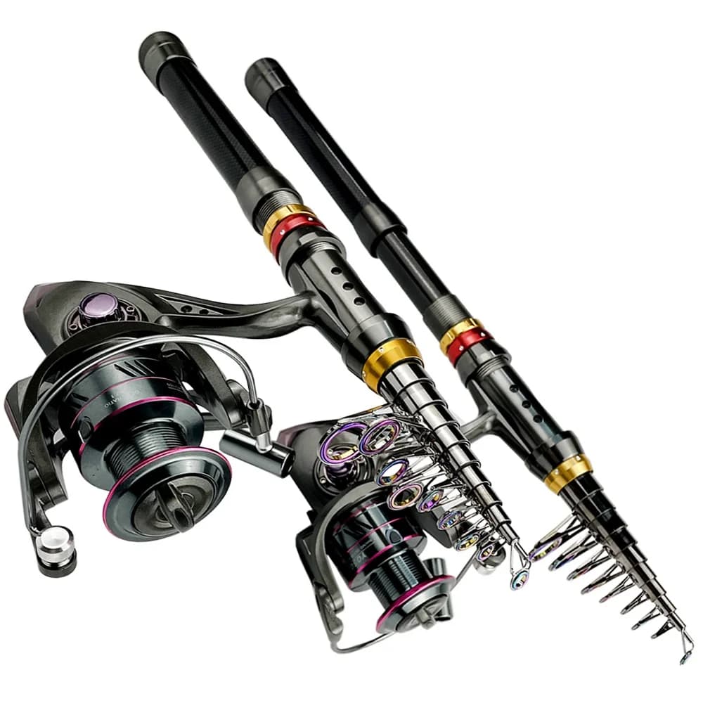 Combo canne moulinet pêche télescopique carbone 1.8m-3.6m - Kit super résistant 3-8kg spinning reel pesca
