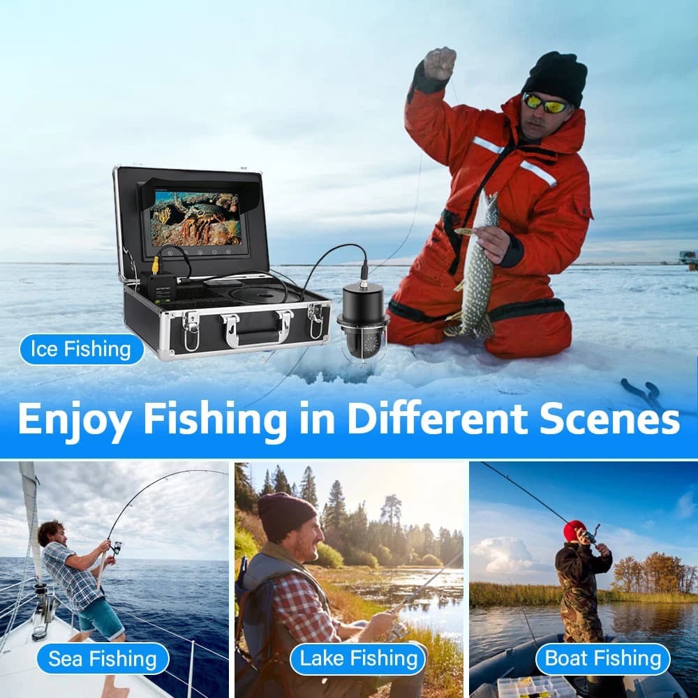 Caméra sous-marine pêche 9 pouces DVR IP68 20 LEDs rotative 360° détecteur poissons 20m/50m/100m