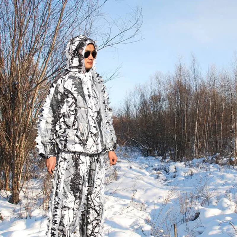 Ghillie Suit Professionnel Blanc Neige 3D - Tenue Pêcheur Photographe Chasse Hiver