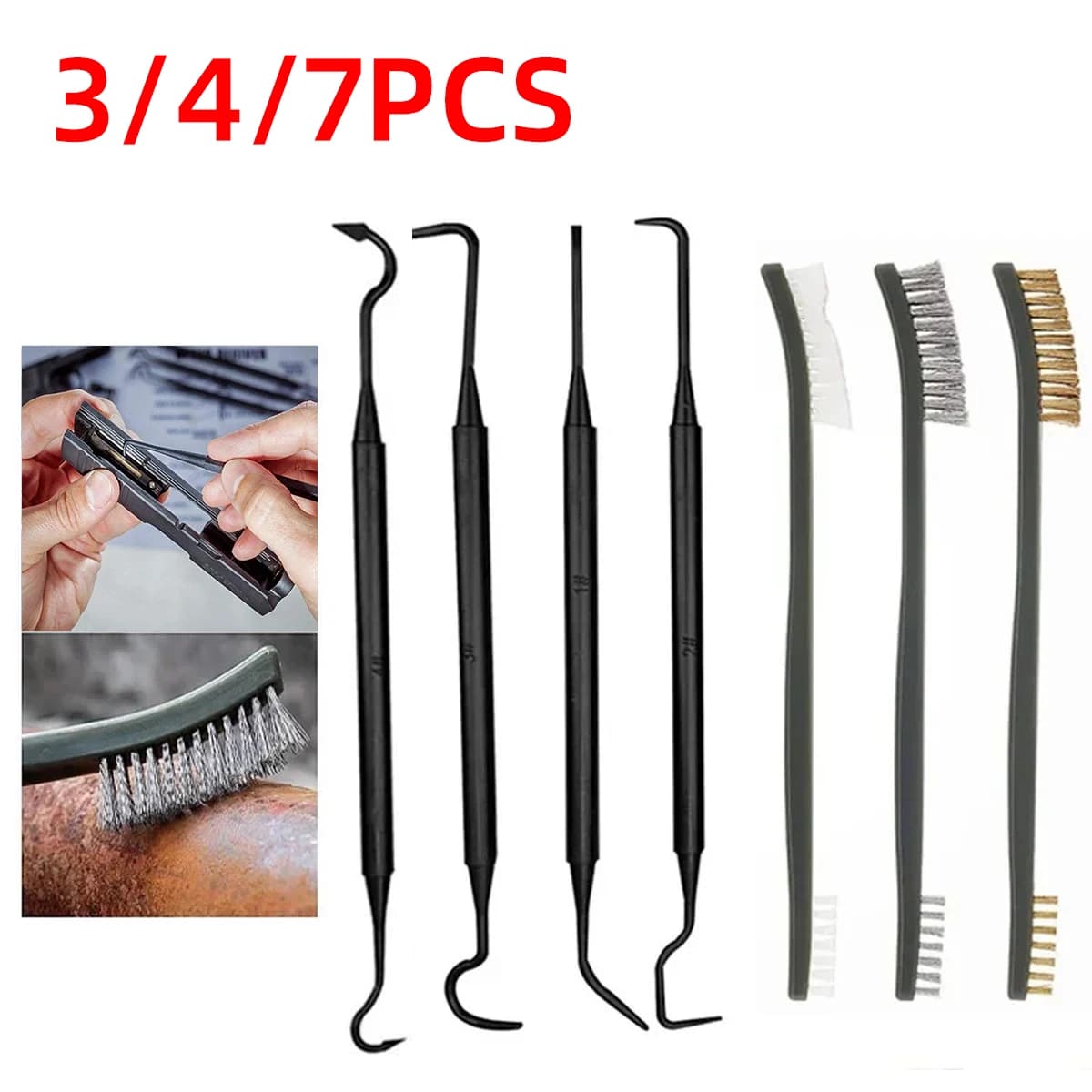 Kit brosses double extrémité acier et nylon pour dérouillage, polissage et nettoyage matériel pêche