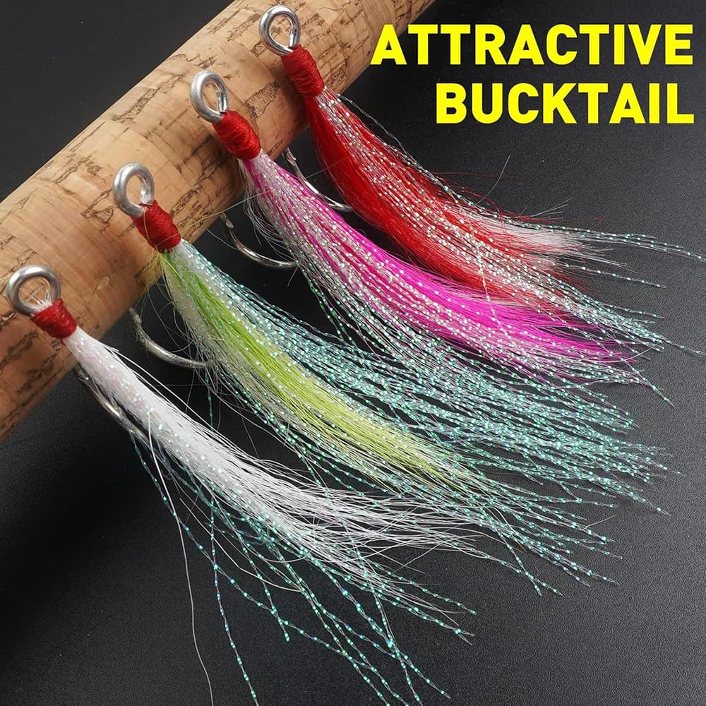 Hameçons jig avec bucktail teasers 2 pièces pour pêche sèche saumon carnassier leurres flash