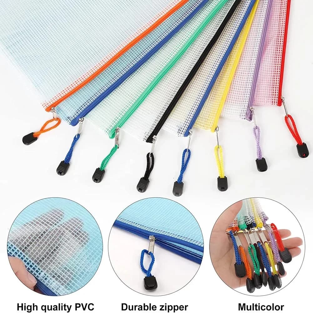 10 pochettes zip mesh étanches plastique - Documents voyage bureau maison - Organisation multipurpose