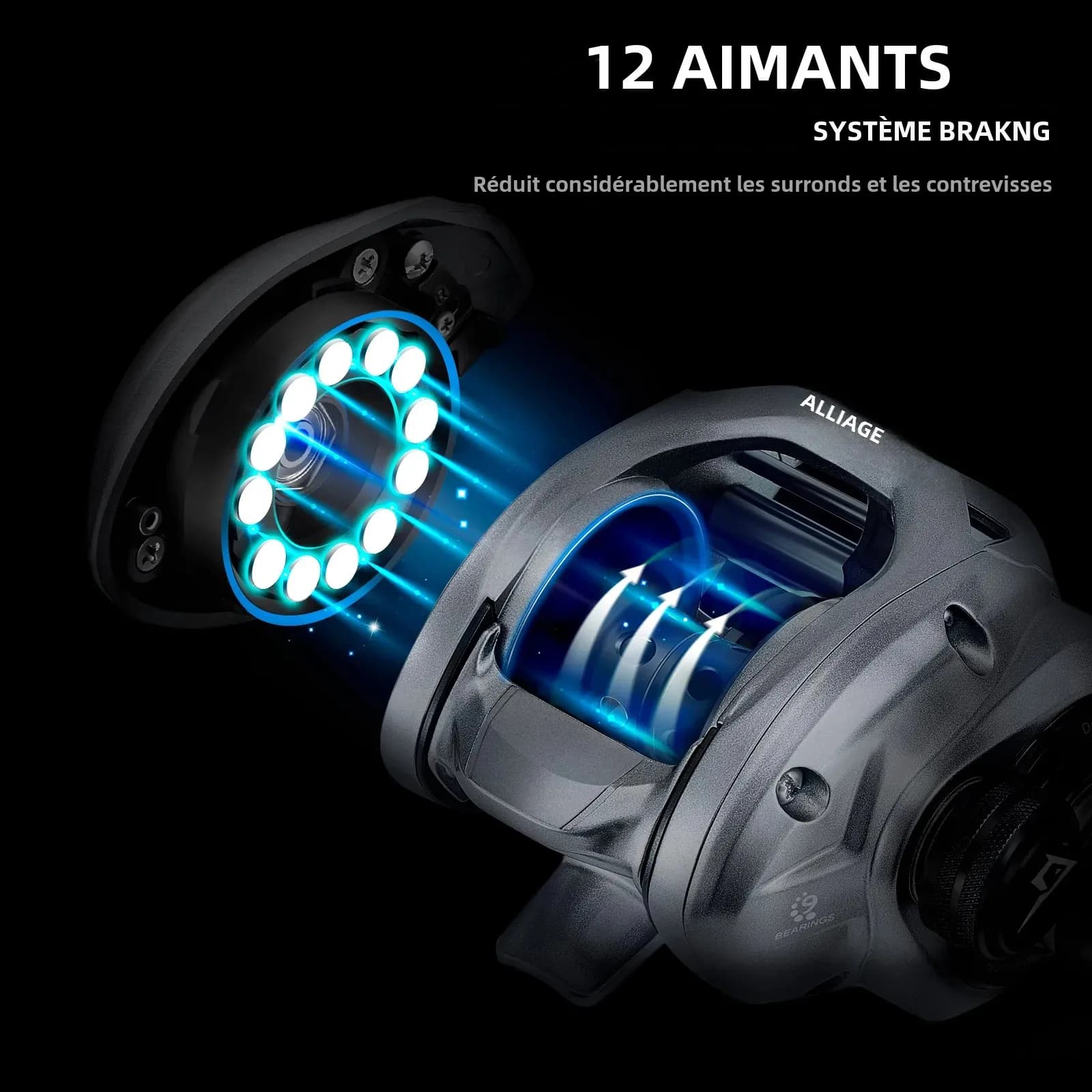 Moulinet baitcasting Piscifun Alloy M métal frein 10KG - Roulements haute et basse vitesse eau salée