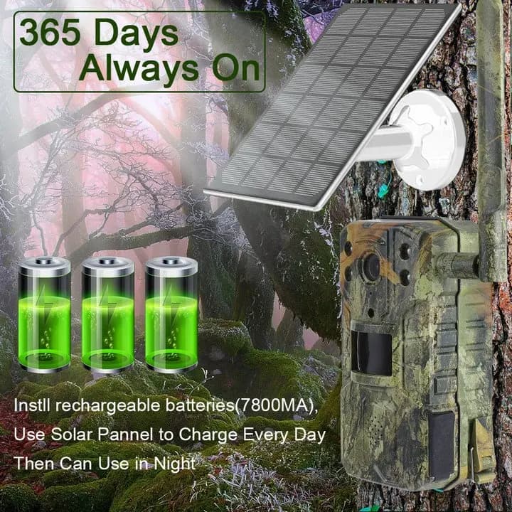 Caméra trail solaire 4G 4K 14MP - Détection PIR 20m vision nocturne 30m autonomie illimitée