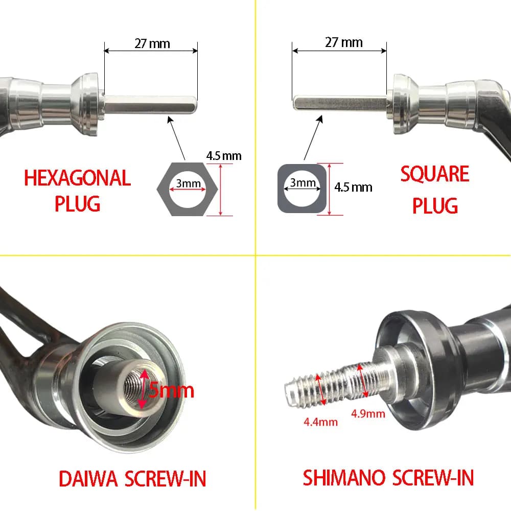 Manivelle de remplacement pour moulinet de pêche spinning SHIMANO et DAIWA type prise carrée ou hexagonale