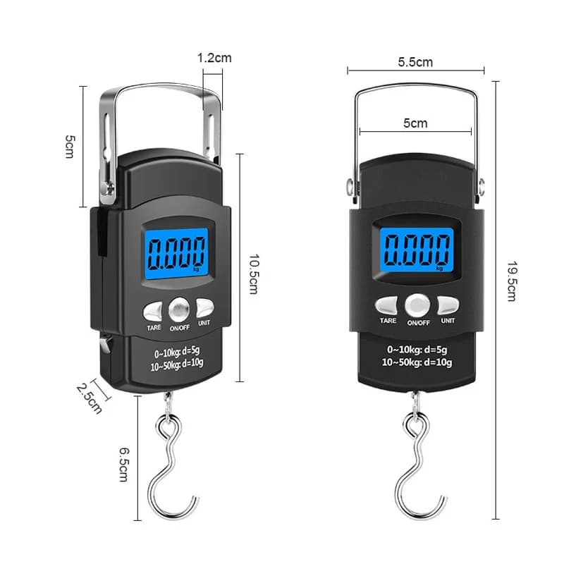 Balance électronique portable pêche 50kg/10g avec mètre ruban LCD - Pèse-poisson numérique accrocheur