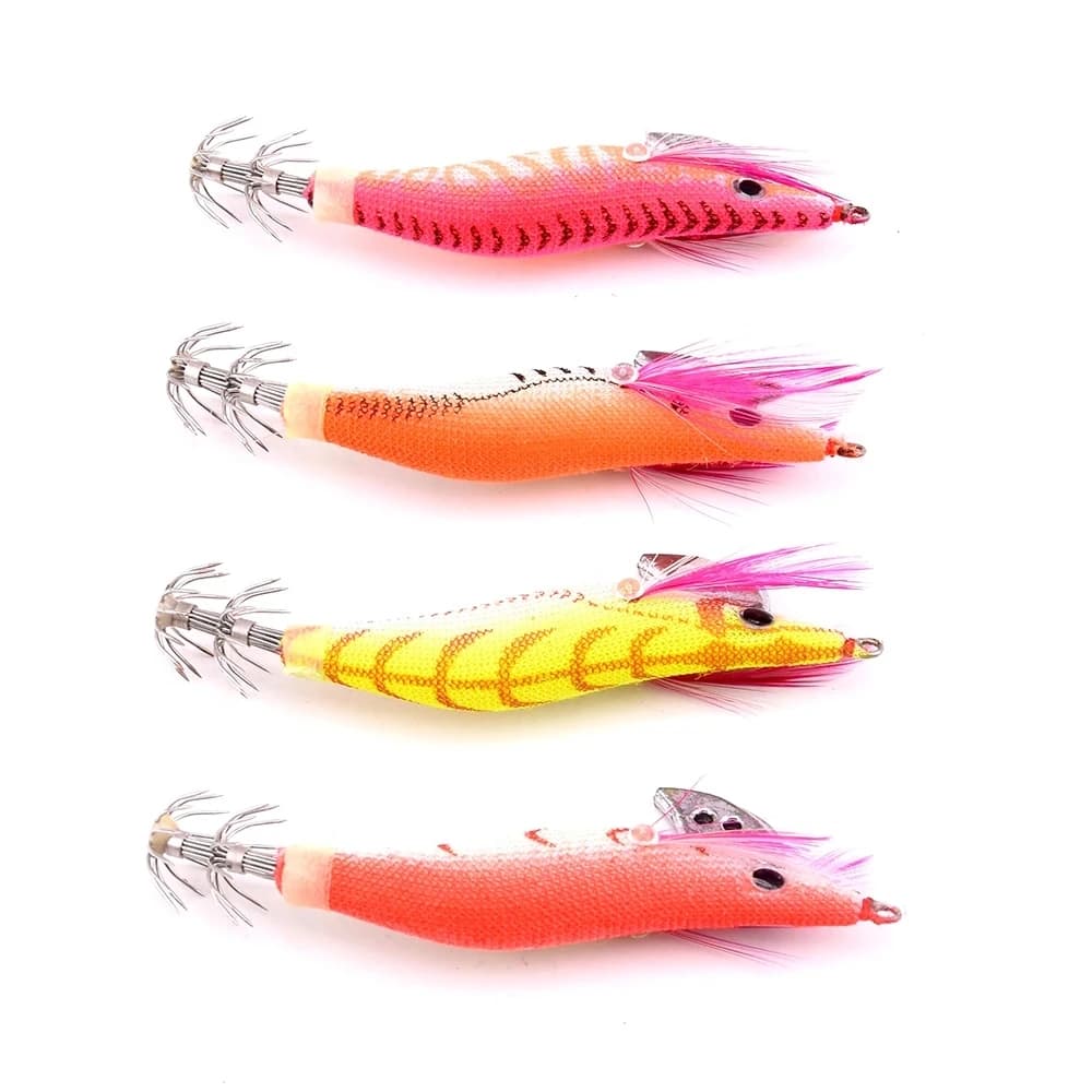 Lot 4 leurres crevettes poulpes appâts bois 8.5CM 7.3G hameçons pêche leurres imitations crustacés