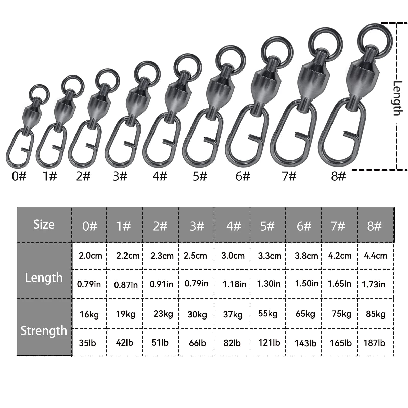 Émerillons snap 9KM 25-100 pièces roulement billes clip power pêche carpe leurres mer