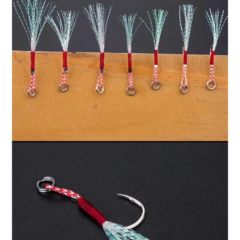 Hameçons assist hook 20/100 pièces pour slow jigging - Acier haute carbone avec plumes