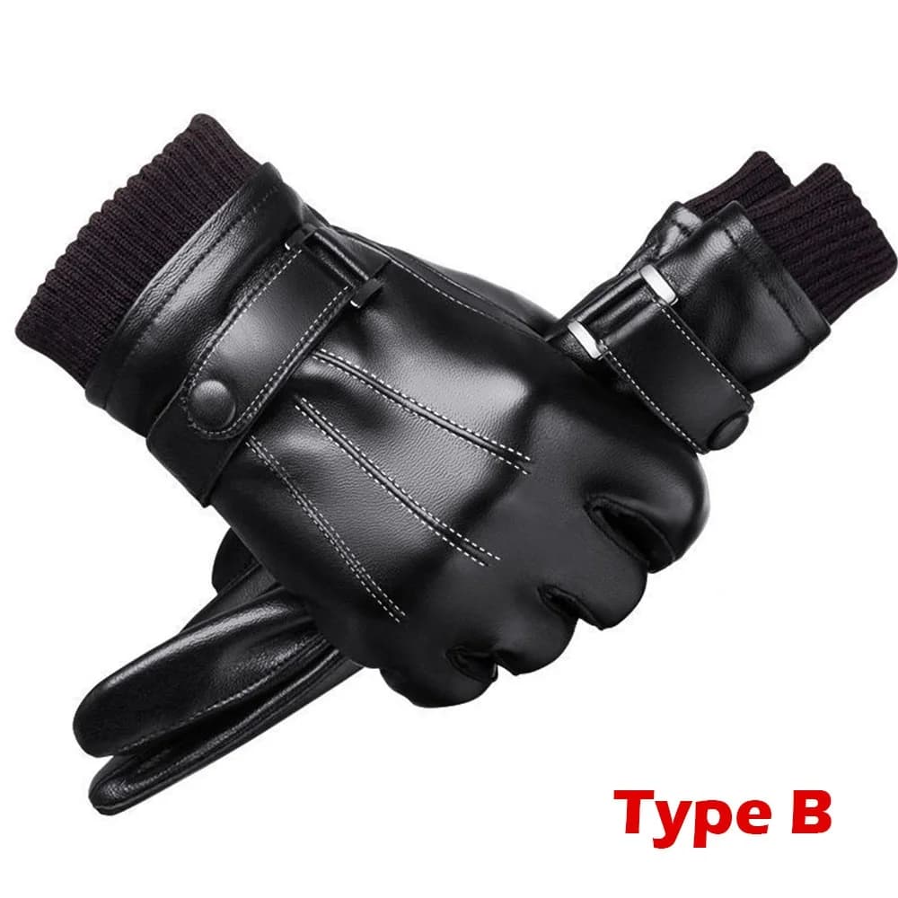 Gants de pêche hiver doigts entiers noir cuir PU qualité premium écran tactile homme