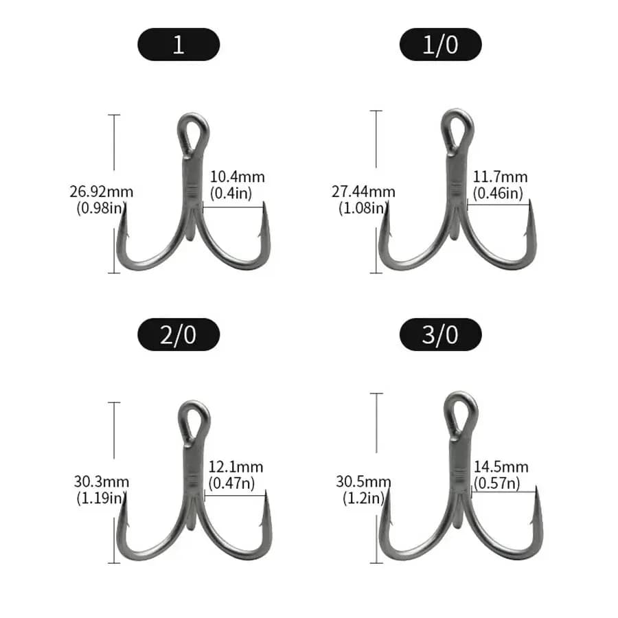 Hameçons triples 4X renforcés acier carbone pour leurres et appâts 10 pièces tailles 8#-3/0