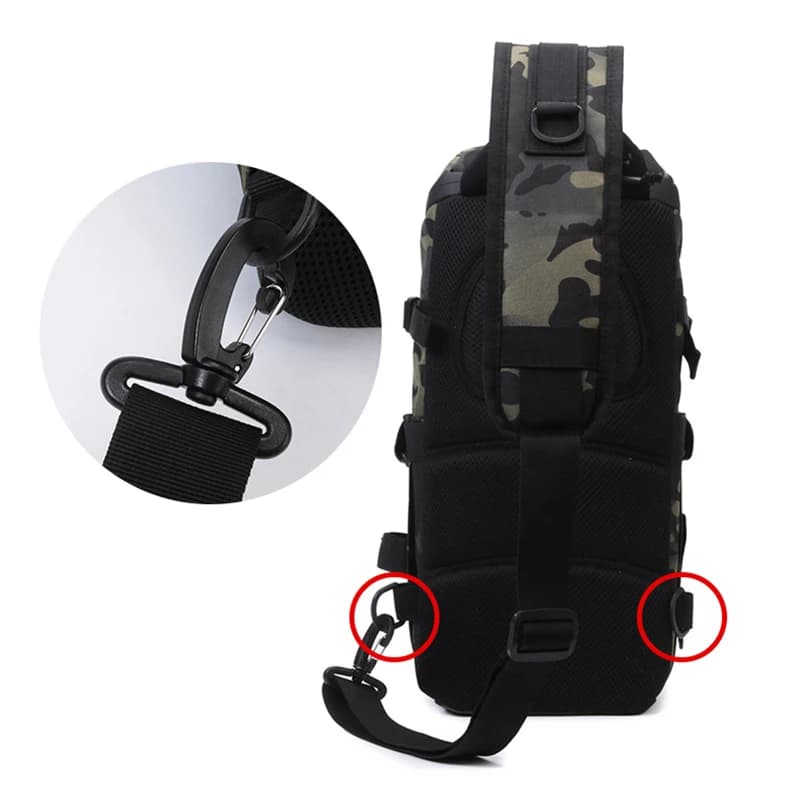 Sacoche pêche camouflage multifonction avec sangle croisée pour leurres et équipement de pêche