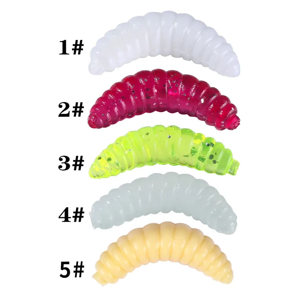 50pcs vers luisants appâts souples 2cm asticots crevettes pour pêche brochet perche carpe