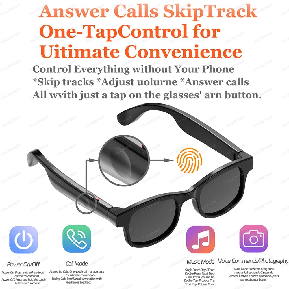 Lunettes intelligentes IA anti lumière bleue Bluetooth 5.3 appels musique - Lunettes connectées étanches