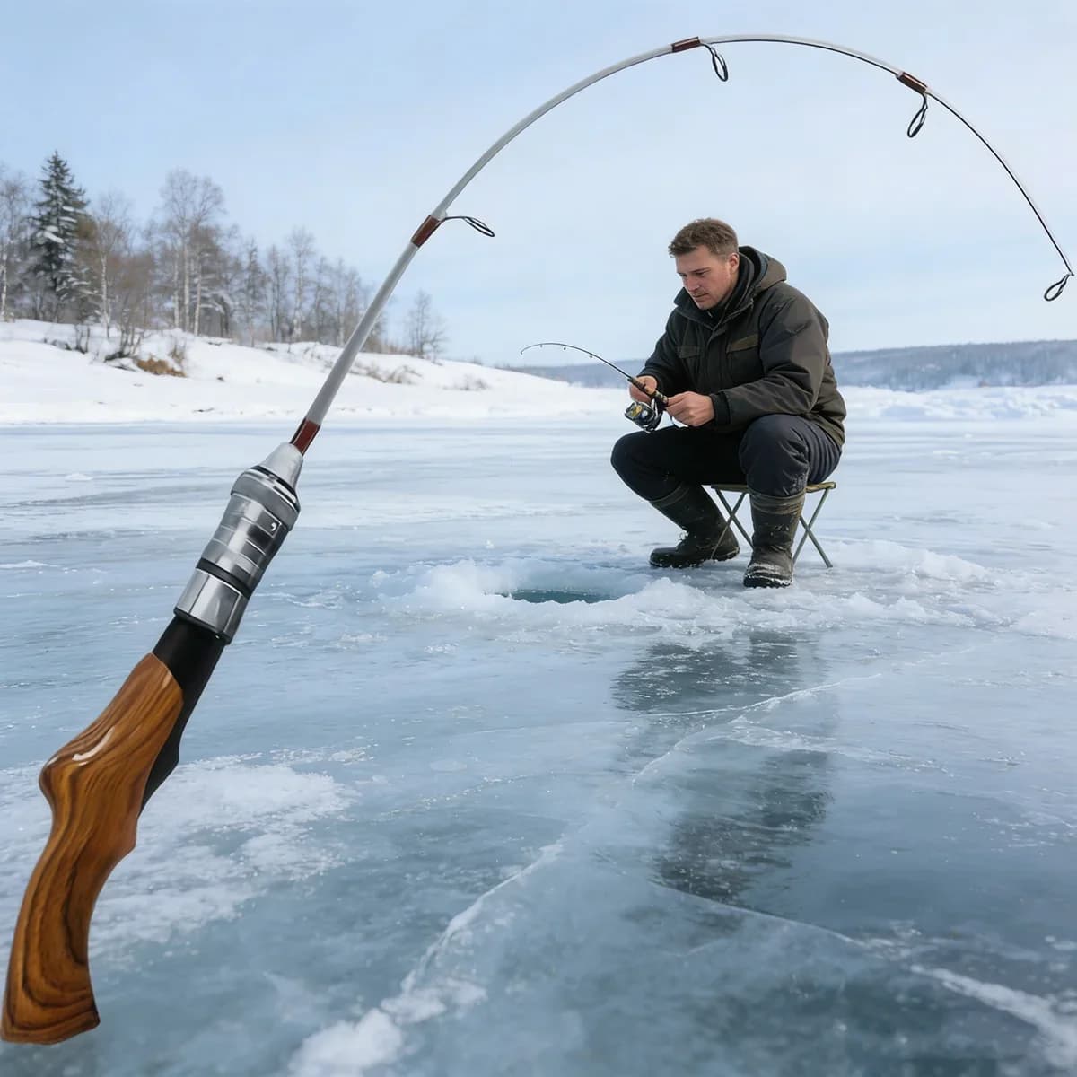 Canne à pêche sur glace portable détachable - Pôle hivernal ultraléger sensible pour pêche blanche