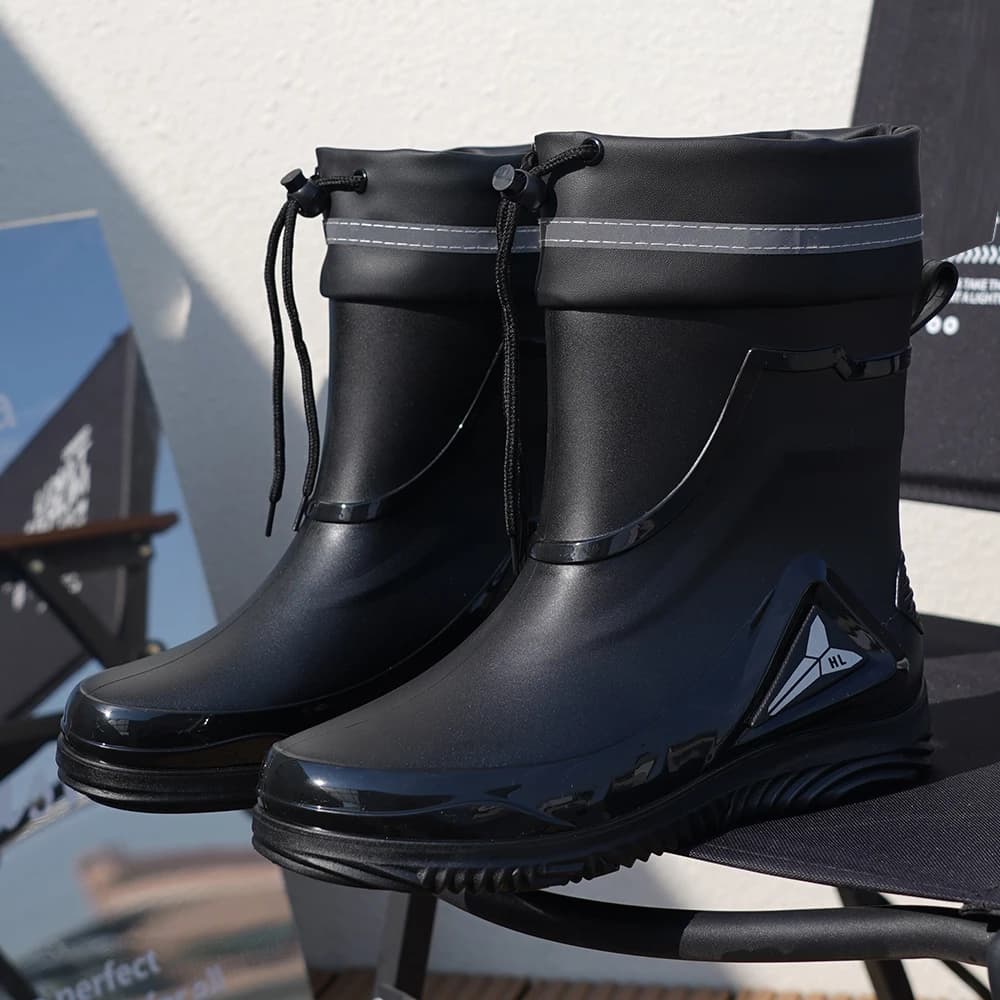 Bottes de pluie homme style britannique chaudes antidérapantes imperméables avec lacets pour automne hiver